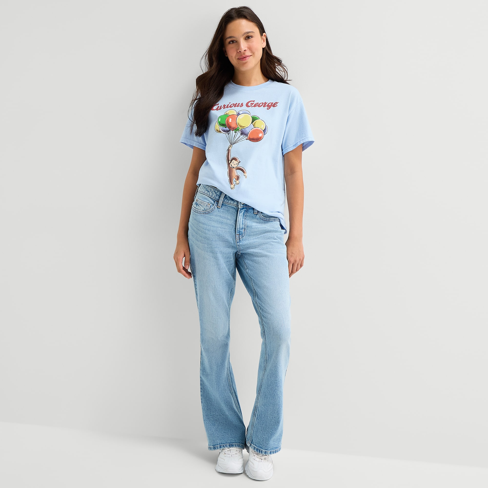Curious George Boyfriend Tee Womens Juniors Crew Neck Short Sleeve Regular Fit Graphic T-Shirt