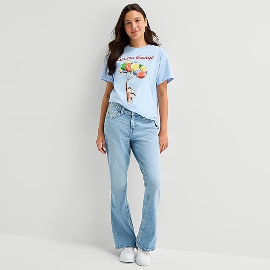Boyfriend Tee Womens Juniors Crew Neck Short Sleeve Regular Fit Curious George Graphic T-Shirt