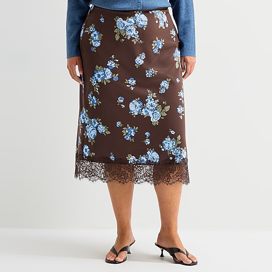 A.N.A Lace Trim Womens Plus Midi Pencil Skirt