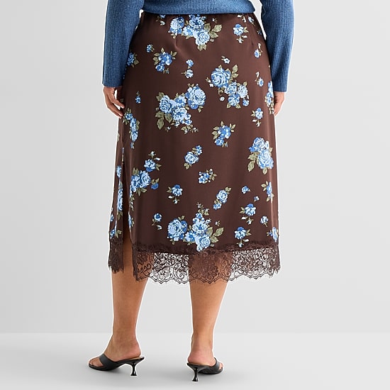 A.N.A Lace Trim Womens Plus Midi Pencil Skirt