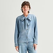 A.N.A Womens Split Tie Neck Long Sleeve Blouse