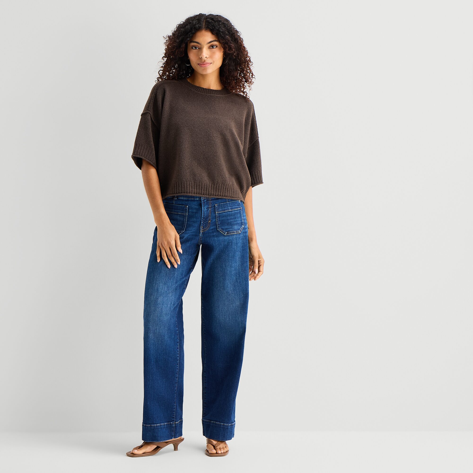 A.N.A Womens Crew Neck Short Sleeve Pullover Sweater