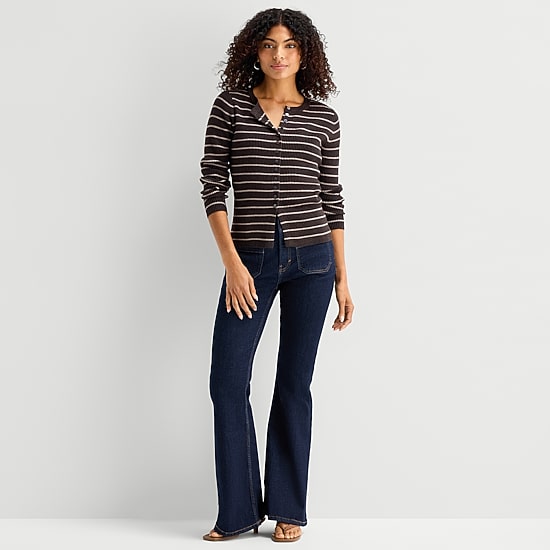 A.N.A Womens Crew Neck Long Sleeve Button Cardigan