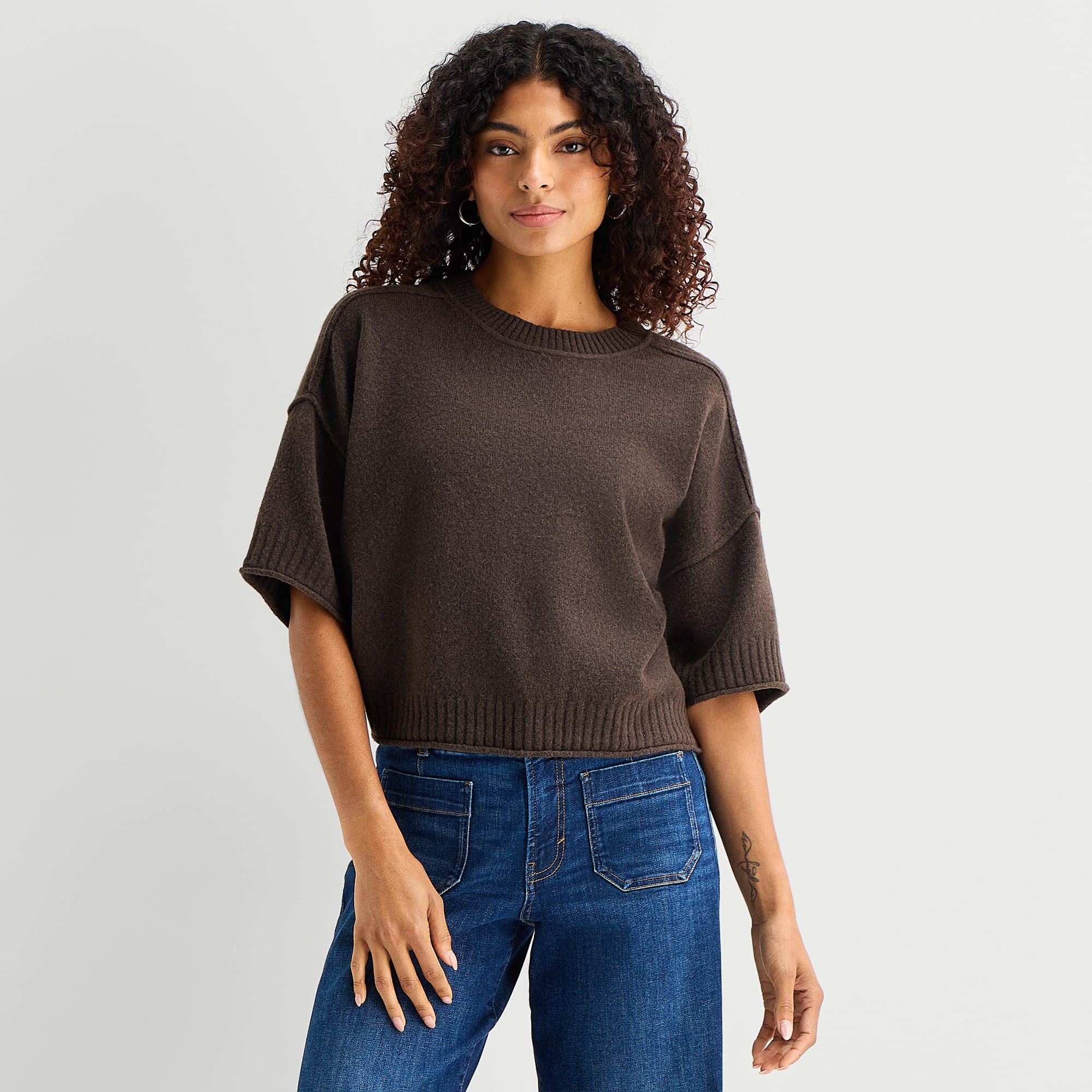 A.N.A Womens Crew Neck Short Sleeve Pullover Sweater