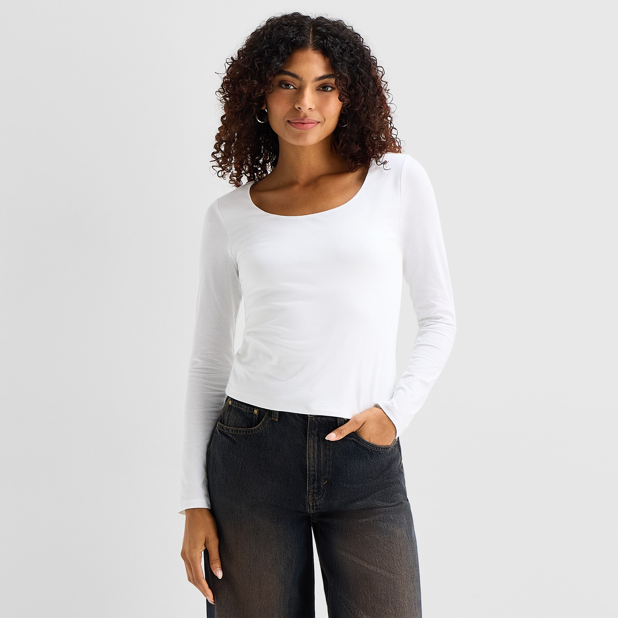 A.N.A Womens Scoop Neck Long Sleeve T-Shirt