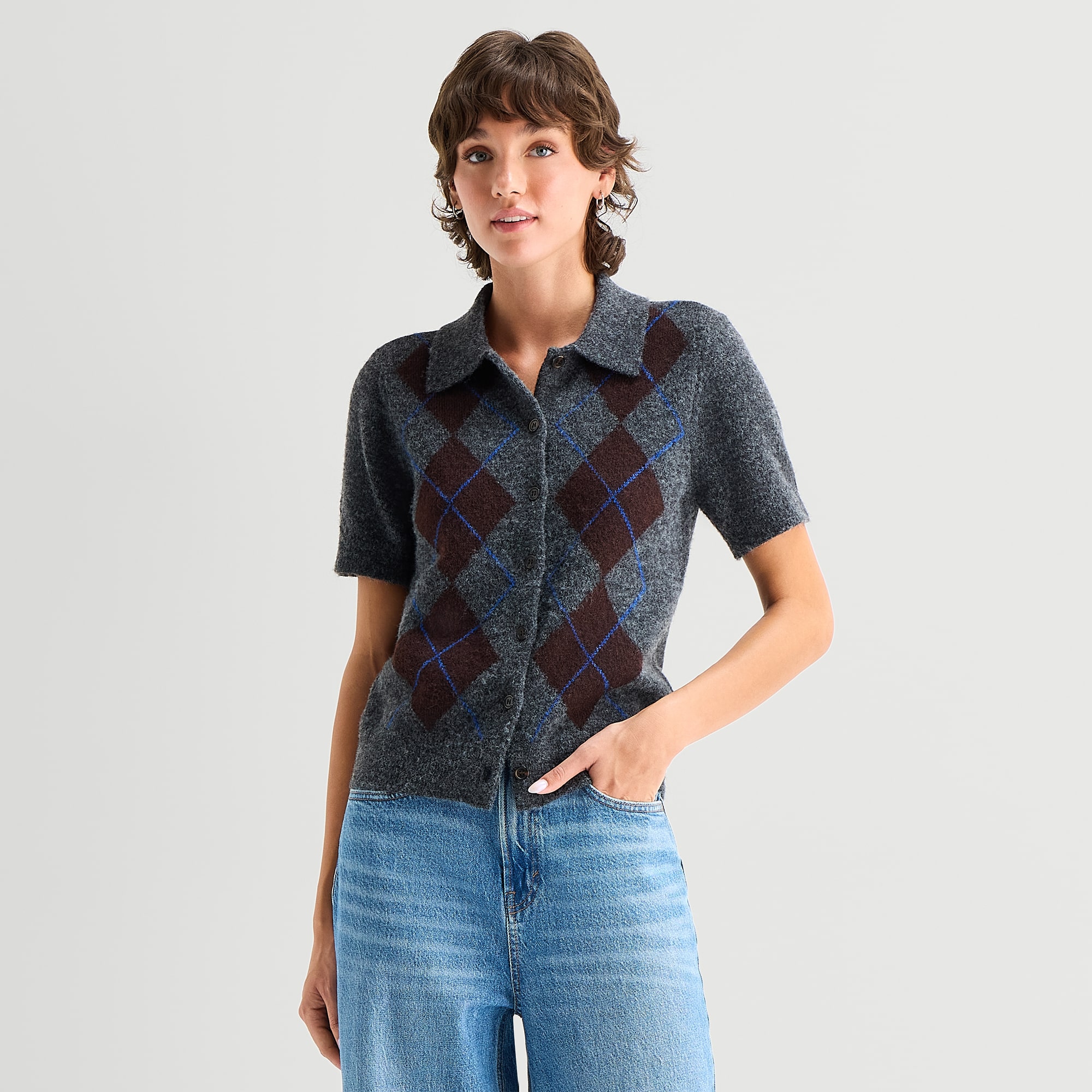A.N.A Womens Short Sleeve Polo Sweater