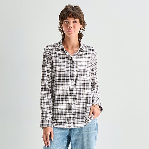 Ana Plaid Womens Cuffed Long Sleeve Regular Fit Button-down Shirt In White