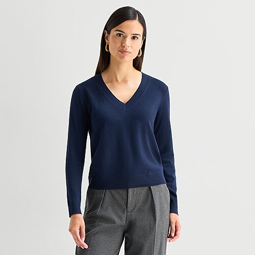 Worthington Womens V Neck Long Sleeve Pullover Sweater In Blue