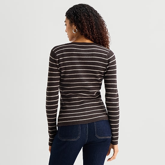 A.N.A Womens Crew Neck Long Sleeve Button Cardigan