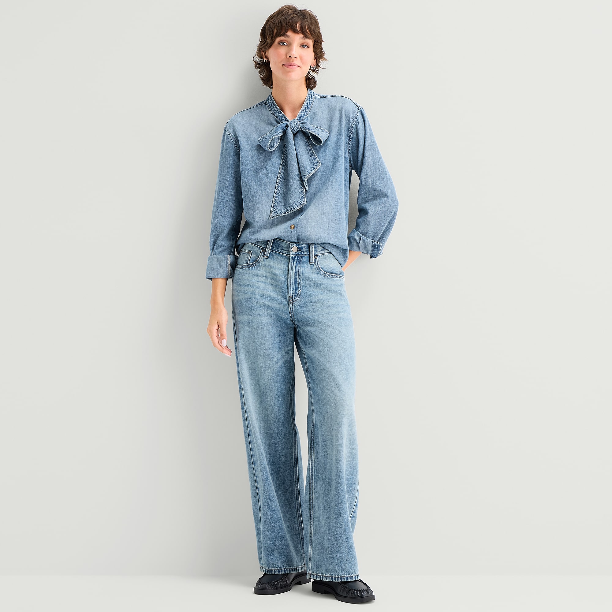 A.N.A Womens Tall Split Tie Neck Long Sleeve Blouse