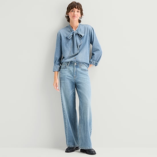 A.N.A Womens Tall Split Tie Neck Long Sleeve Blouse