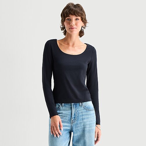 Ana Womens Scoop Neck Long Sleeve T-shirt In Black