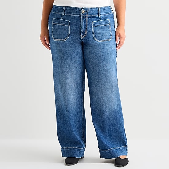 A.N.A Patch Pocket Womens Plus Highest Rise Wide Leg Jean