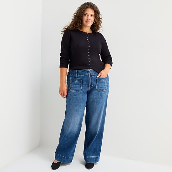 A.N.A Patch Pocket Womens Plus Highest Rise Wide Leg Jean