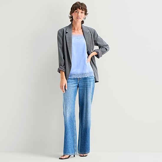 A.N.A Oversized Womens Striped Relaxed Fit Blazer