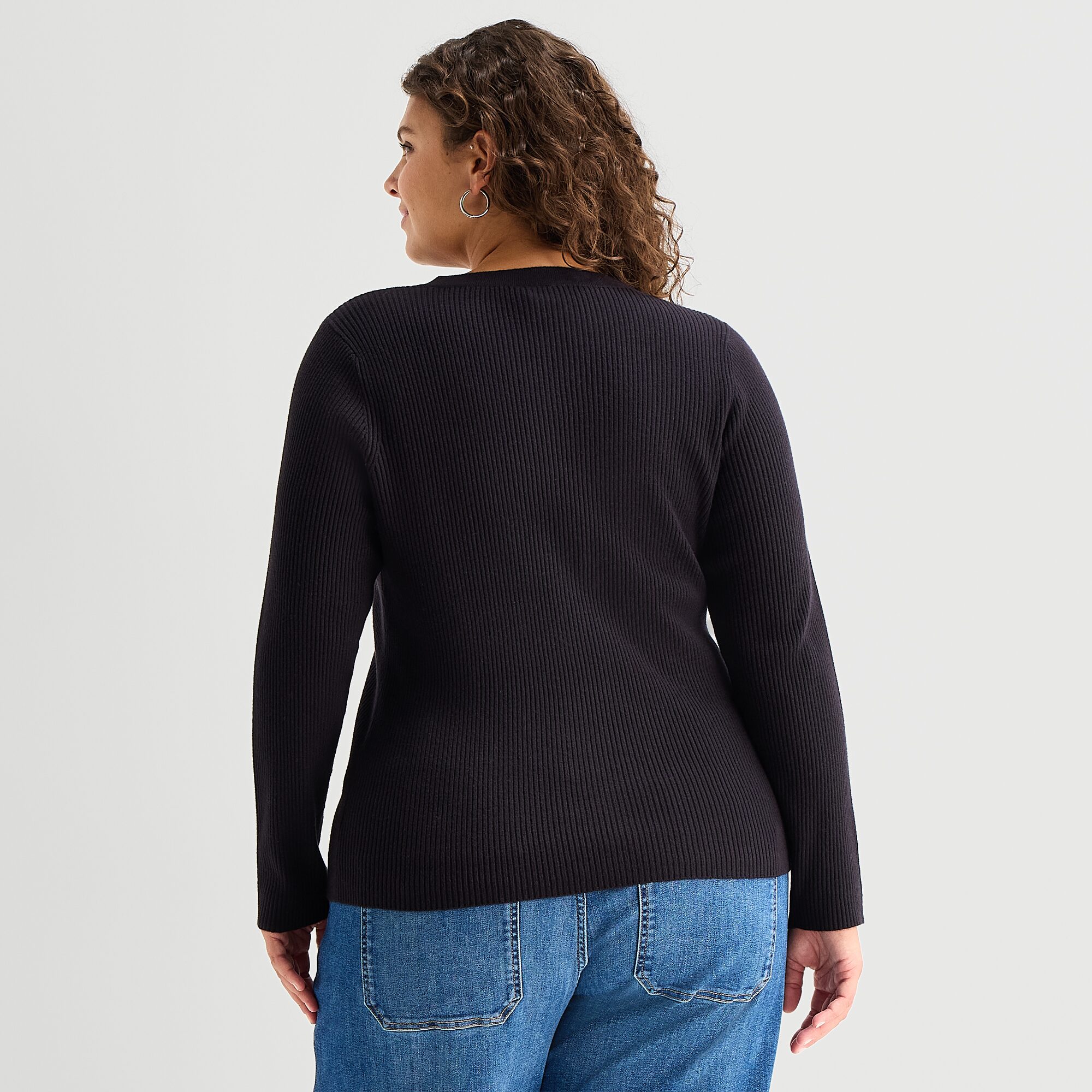 A.N.A Womens Crew Neck Long Sleeve Button Plus Cardigan