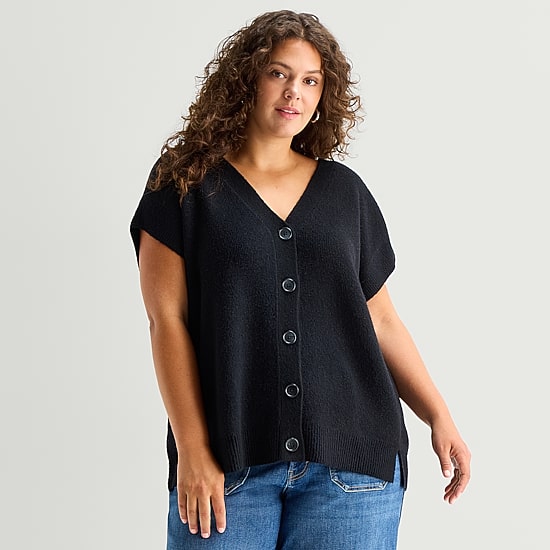 A.N.A Womens V Neck Button Plus Sweater Vest