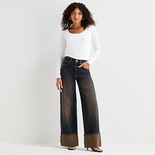Ana Womens Highest Rise Wide Leg Jean In Blue