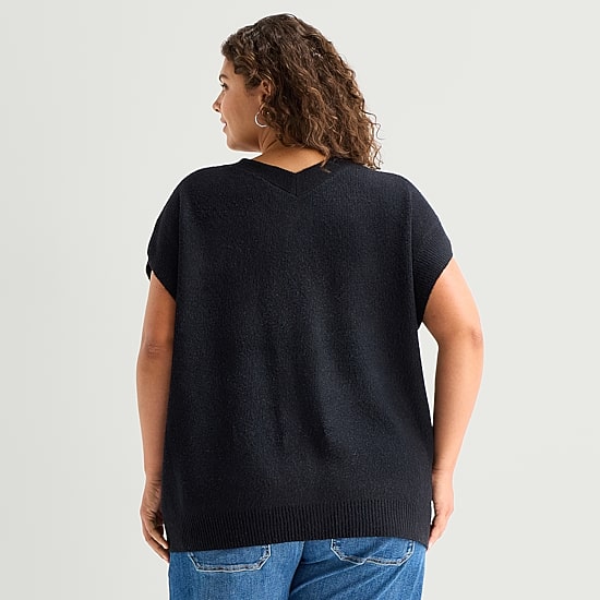 A.N.A Womens V Neck Button Plus Sweater Vest