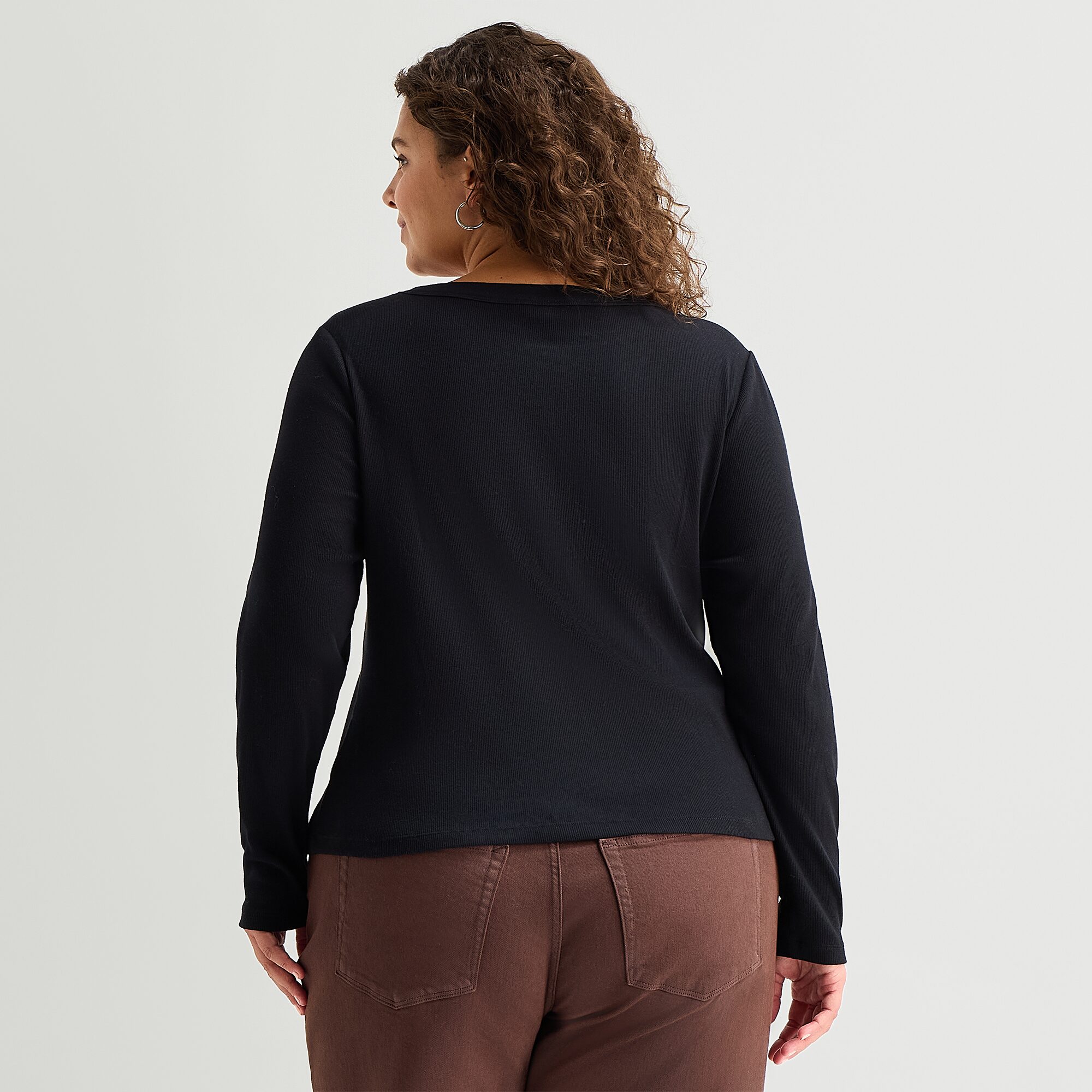 A.N.A Womens Plus Long Sleeve Fitted Henley Shirt