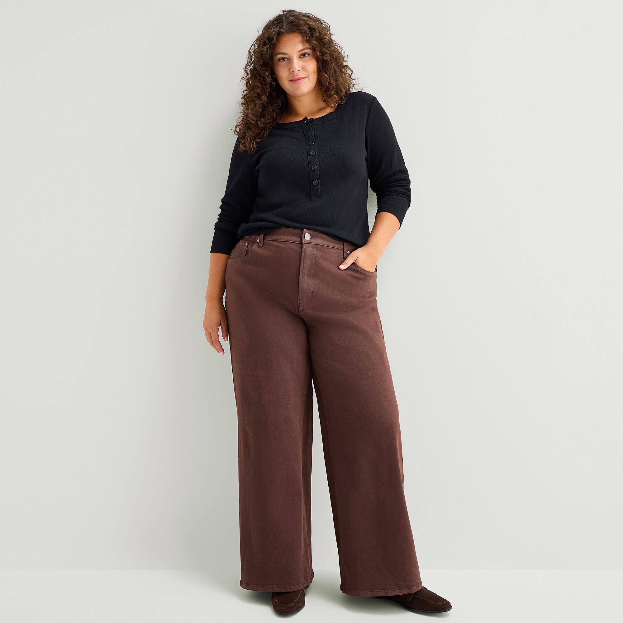 A.N.A Womens Plus Long Sleeve Fitted Henley Shirt