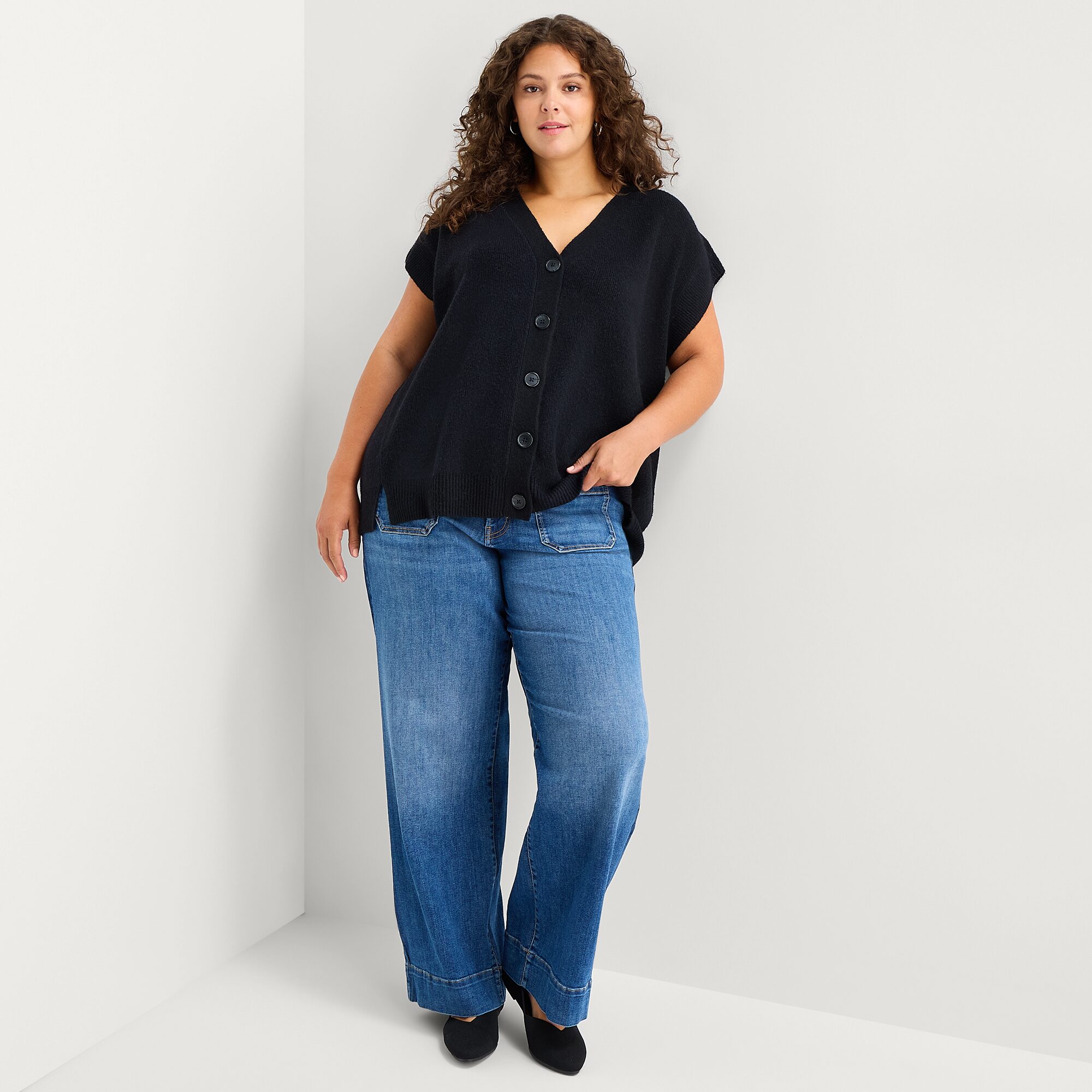 A.N.A Womens V Neck Button Plus Sweater Vest