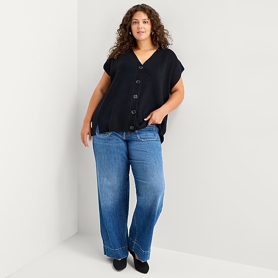 A.N.A Womens V Neck Button Plus Sweater Vest