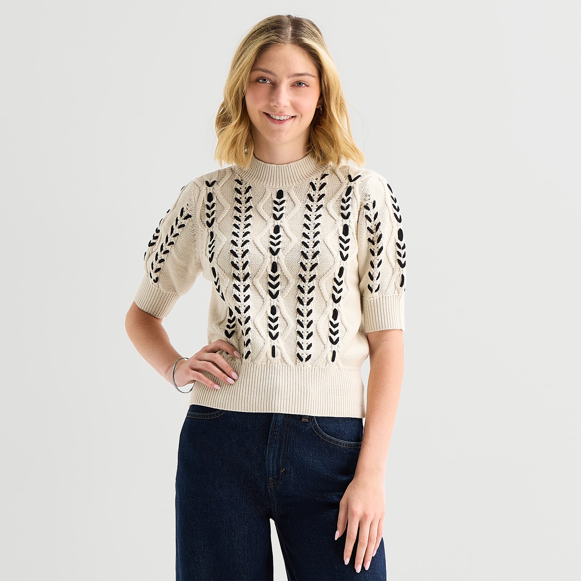 A.N.A Womens Mock Neck Elbow Sleeve Pullover Sweater