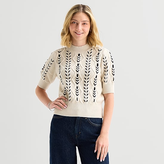 A.N.A Womens Mock Neck Elbow Sleeve Pullover Sweater