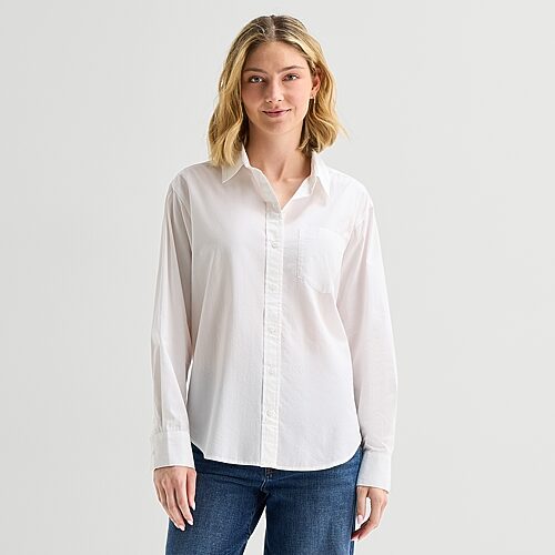 Ana Womens Cuffed Long Sleeve Oversized Button-down Shirt In White