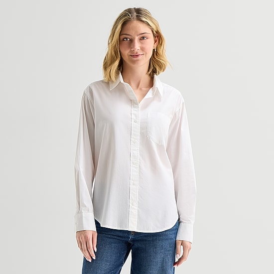 A.N.A Womens Cuffed Long Sleeve Oversized Button-Down Shirt