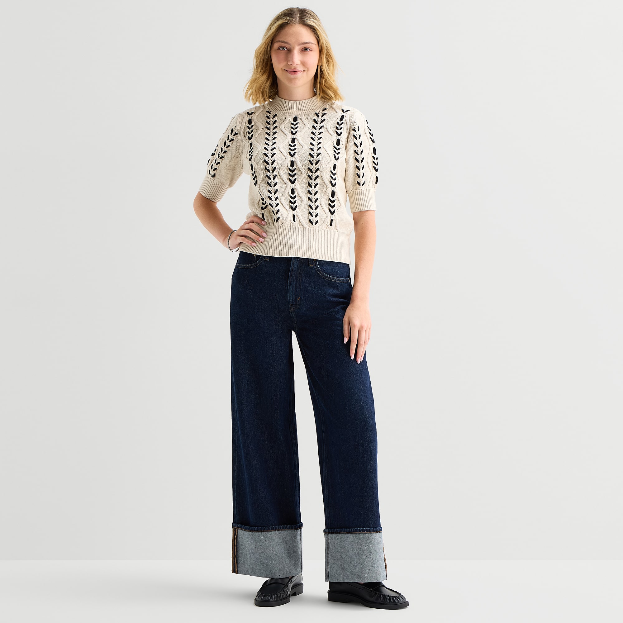 A.N.A Womens Mock Neck Elbow Sleeve Pullover Sweater