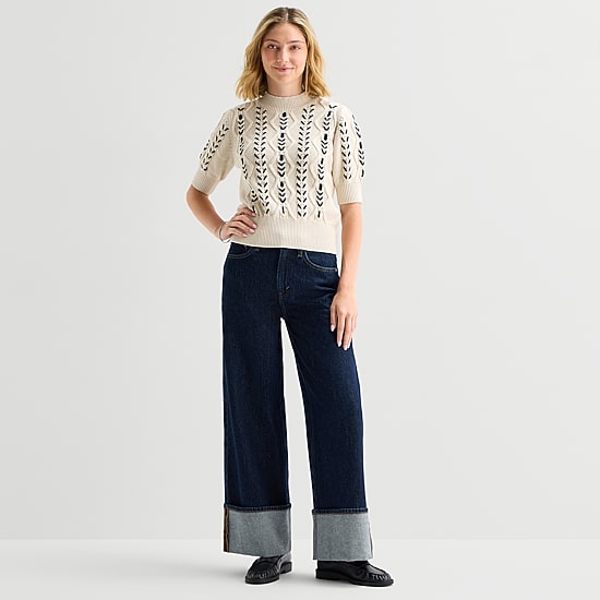 A.N.A Womens Mock Neck Elbow Sleeve Pullover Sweater