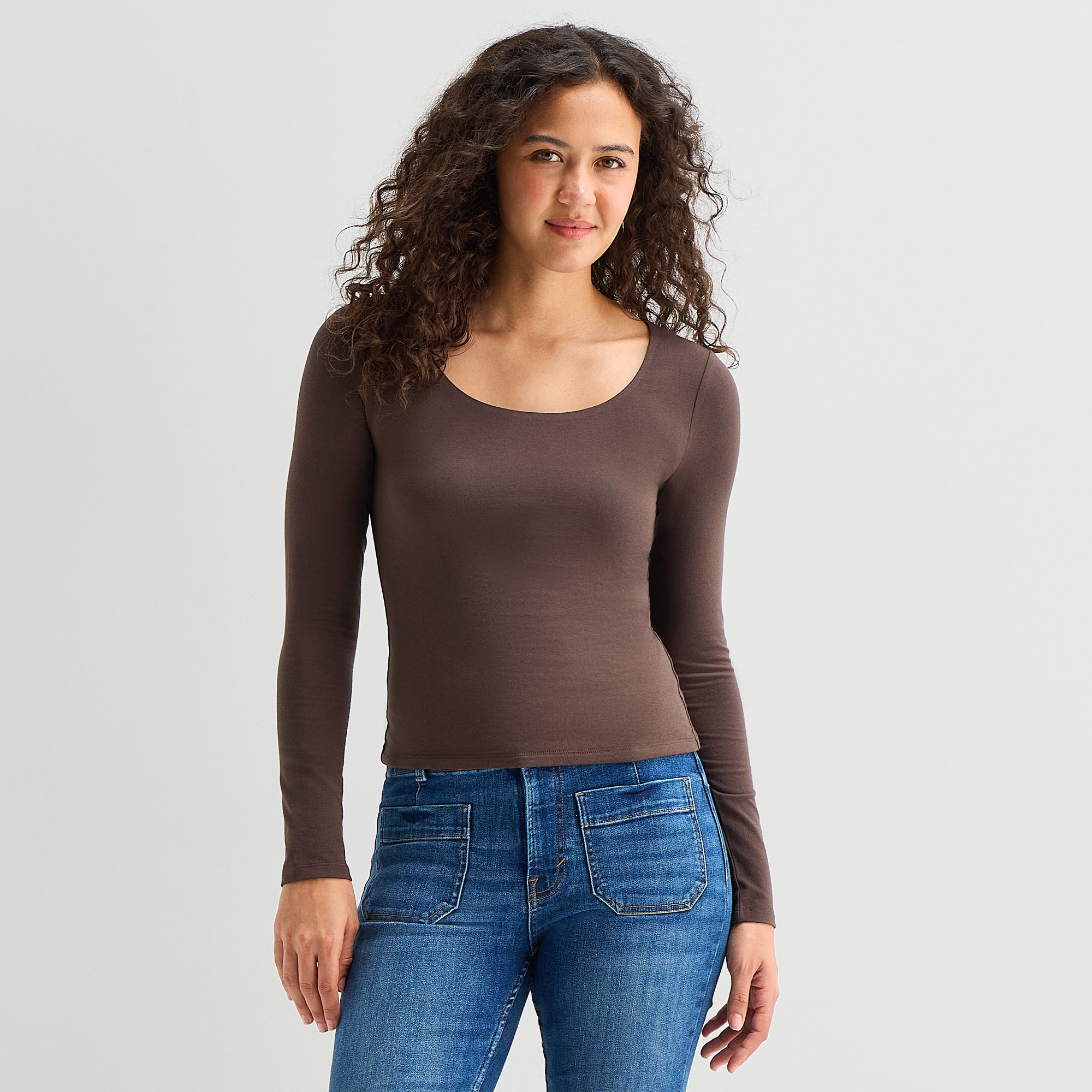A.N.A Womens Scoop Neck Long Sleeve T-Shirt
