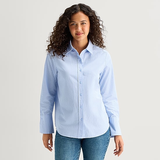 A.N.A Womens Cuffed Long Sleeve Regular Fit Button-Down Shirt