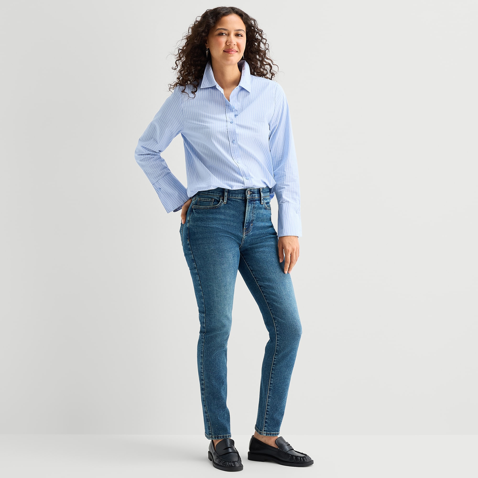 A.N.A Womens Cuffed Long Sleeve Regular Fit Button-Down Shirt
