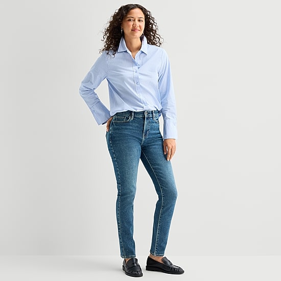 A.N.A Womens Cuffed Long Sleeve Regular Fit Button-Down Shirt