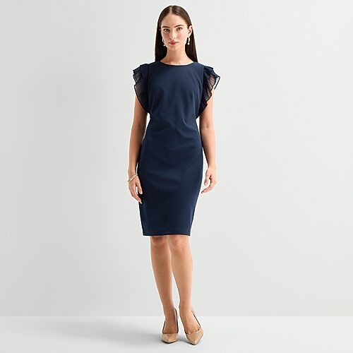 Msk Womens Short Sleeve Midi Sweater Dress In Blue