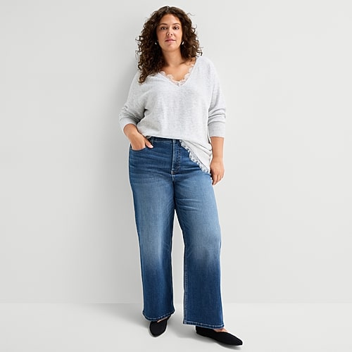 Ana Womens High Rise Wide Leg Jean In Blue