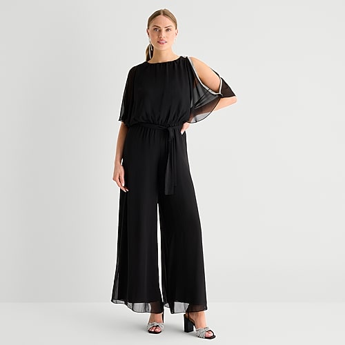 Msk Womens Boat Neck Short Sleeve Jumpsuit In Black
