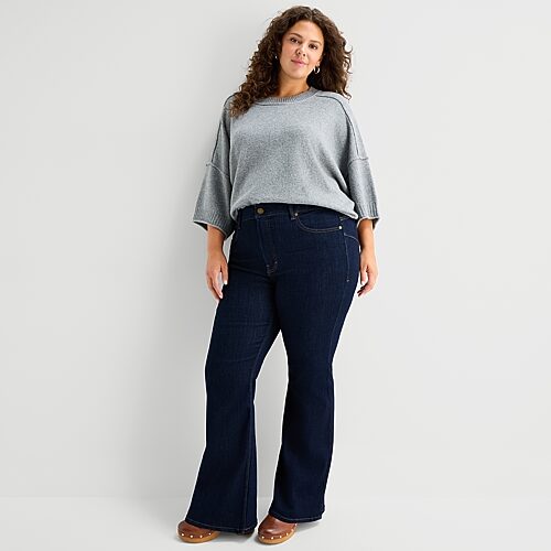 Ana Womens Plus High Rise Flare Leg Jean In Blue