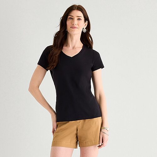 St. John's Bay Womens V Neck Short Sleeve T-shirt In Black