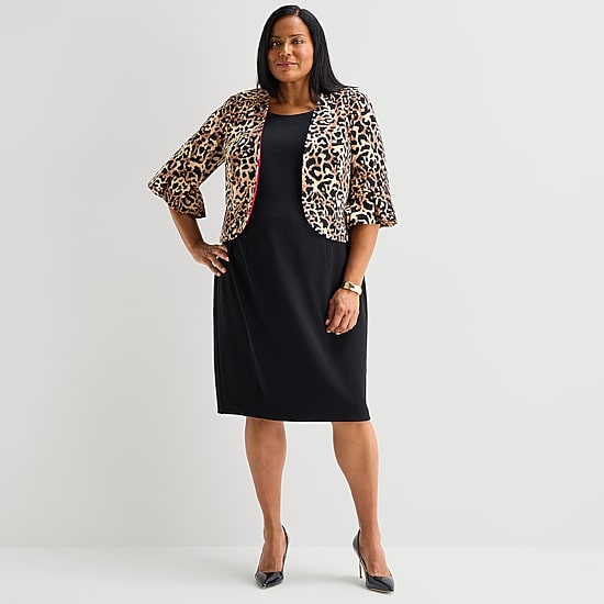 Maya Brooke Womens Plus Animal Jacket Dress