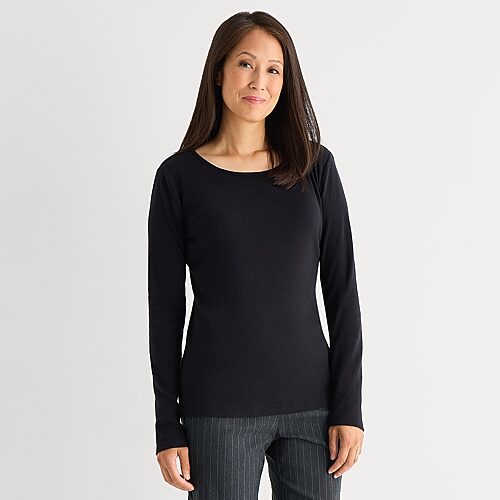 Liz Claiborne Womens Crew Neck Long Sleeve T-shirt In Black