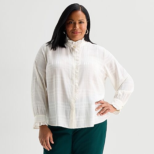 Liz Claiborne Womens Plus Long Sleeve Blouse In Beige