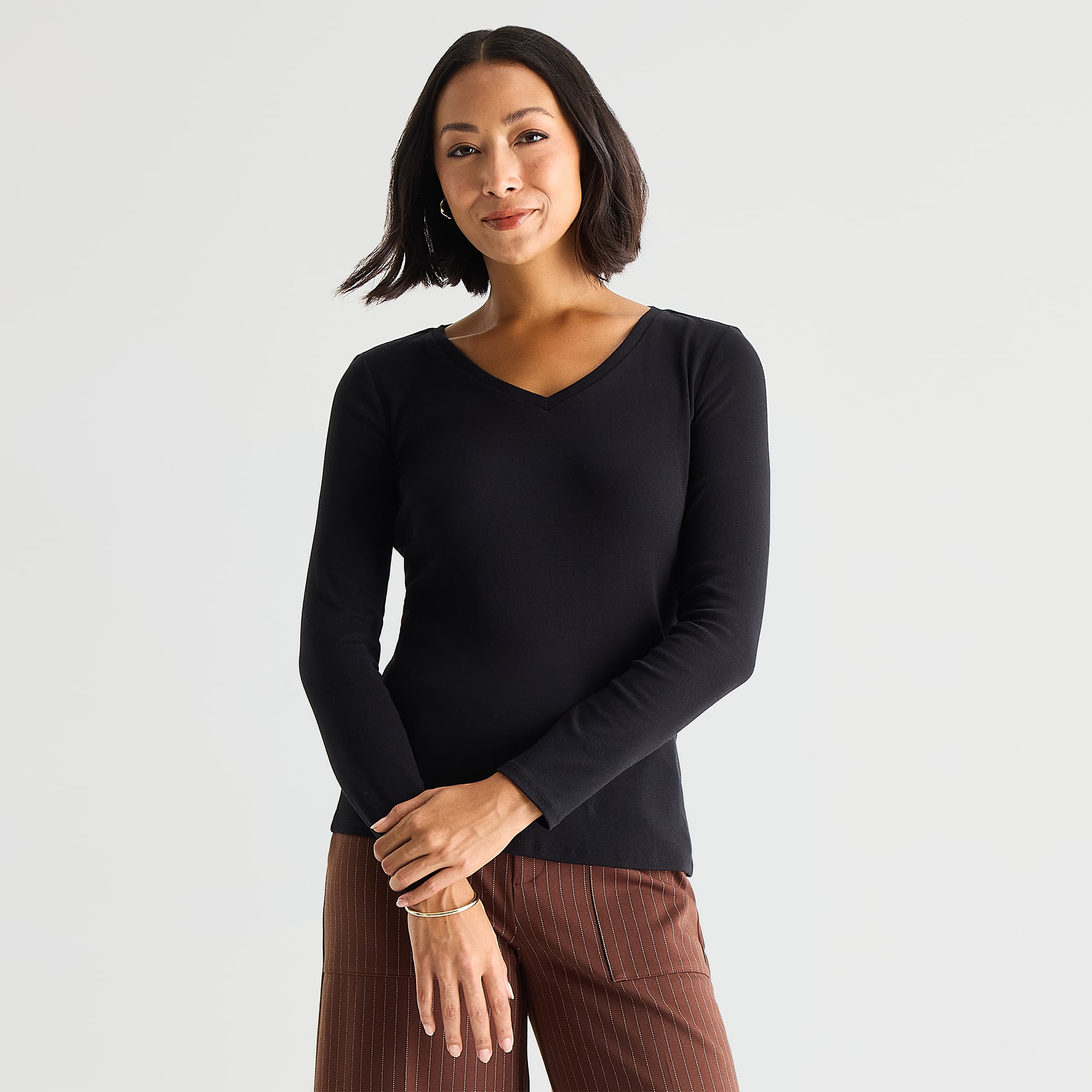 Liz Claiborne Womens V Neck Long Sleeve T-Shirt