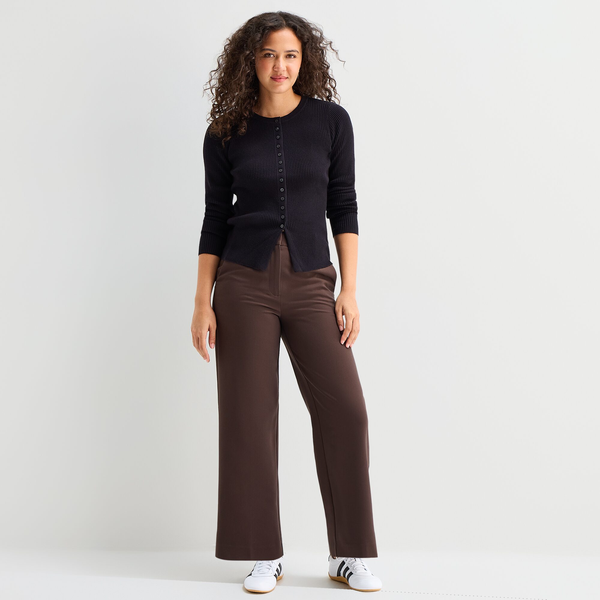 A.N.A Womens Crew Neck Long Sleeve Button Cardigan