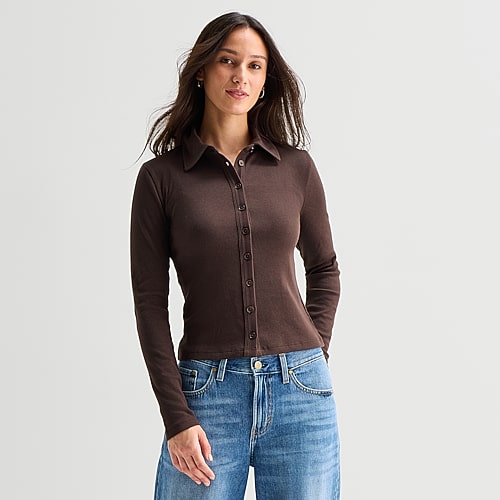 Ana Womens Long Sleeve T-shirt In Brown