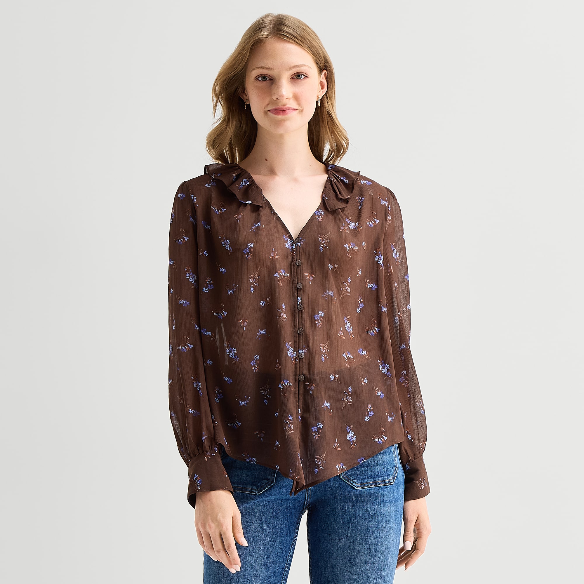A.N.A Womens V Neck Long Sleeve Blouse