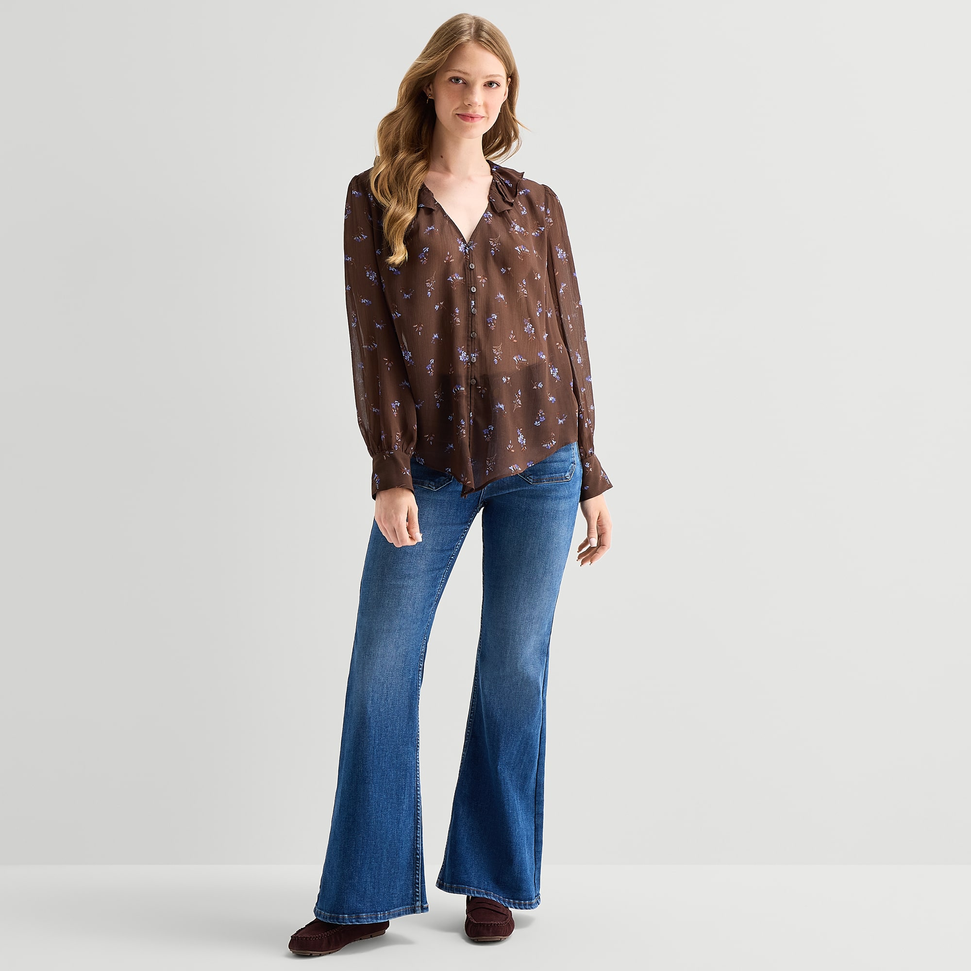 A.N.A Womens V Neck Long Sleeve Blouse